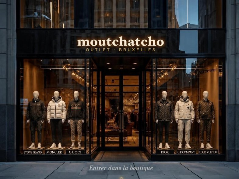 Page d'accueil du site Moutchatcho : la vitrine de la boutique outlet à Bruxelles